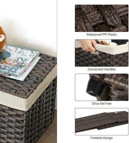 SONGMICS Storage Basket with Lid, Woven Blanket Storage Bin with Handles, Foldable, Removable Liner, Metal Frame, for Bedroom, Laundry Room, 42.3 Gallons (160 L), Brown URST76BR