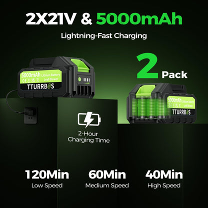 Leaf Blower Cordless, 650CFM Electric Leaf Blower with 2 x 5.0Ah Batteries and Charger, 6-Speed Modes, Brushless Motor, Powerful Blowers for Lawn Care, Yard, Patio, Dust, Blowing Leaves