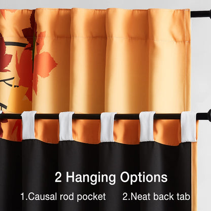 FMFUNCTEX 100% Blackout Curtains 84 Inches Long for Living Room, Orange Yellow Autumn Fall Leaves Camouflage Thermal Curtains, Illustration Scenery Drapes Rod Pocket Curtains for Bedroom,2 Panels