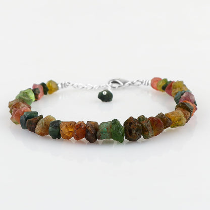 CRYSTALINES Genuine Raw Multi Tourmaline Gemstones Bracelet, Handmade Bohemian Jewelry, Chakra & Healing Crystals, Rough Stones, Adjustable Silver Dainty Chain, Gift for Women (Size-8inch)