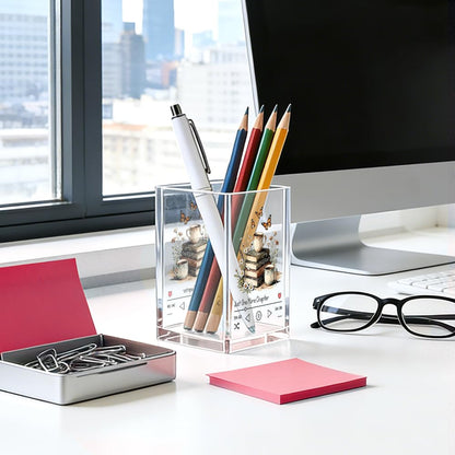 MGLZXLU Just One More Chapter Acrylic Pencil Pen Holder Cup, Reading Book Club Makeup Brush Storage Organizer, Cute Bookish Desk Accessories Holder Gifts for Daughter Librarian Teacher Holders (C)