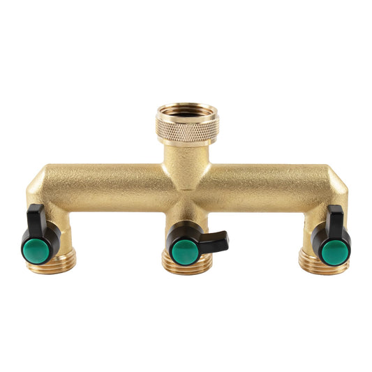 Hose Splitter, 3 Way Heavy Duty Brass Garden Hose Splitter, Outdoor Faucet Splitter, for 3/4" Hose Connector, Hose Spigot Adapter with 3 Individual ON/Off Valves