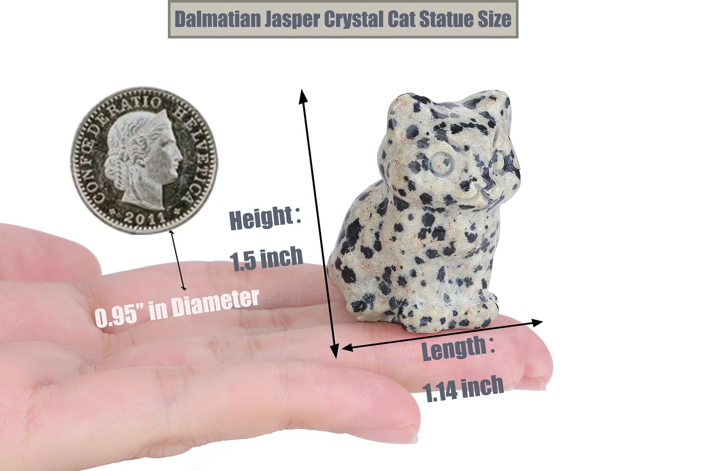 DUQGUHO Dalmatian Jasper Cat Gifts Decor Cat Crystals Figurines Gifts for Women Lucky Cute Cat Statue Room Desk Decor for Women Men 1PC