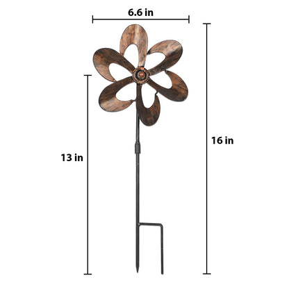 Aoutrow 3 Pack Wind Spinners with Metal Stake, 16.3 Inches Outdoor Wind Catcher Garden Sculptures Bronze Metal Windmill for Spring Garden Yard Lawn Patio Decoration