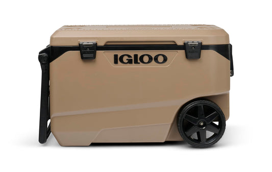Igloo Maxcold 90 QT Cooler Canyon Brown, Insulated Cooler Chest with Soft Ride Wheels, Leak-Proof Outdoor Hard Cooler, 5-Day Ice Retention, 134 Can Capacity