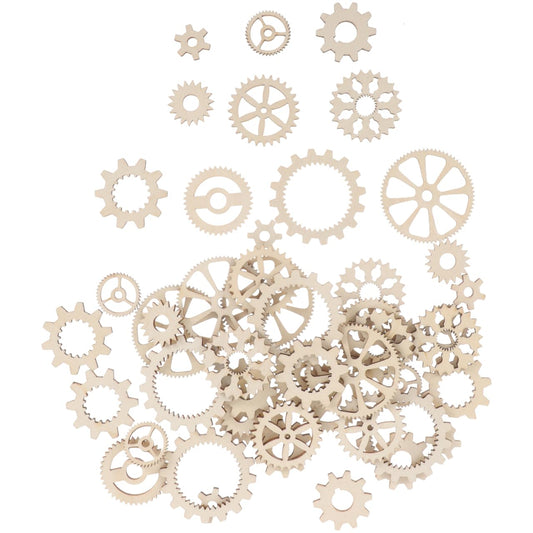 Abaodam 50 Pcs Wooden Gears, Unfinished Wood Cogs for Crafts, Assorted Mixed Sizes Natural Wheels for DIY Steampunk Art Projects and Home Decor