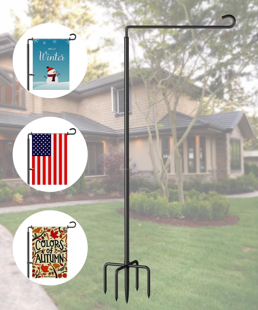 Waaliji Garden Flag Holder Stand for Outside 12x18, Outdoor Heavy-Duty Metal Yard Flagpole Stake Hanger with 5 Spikes Base for Banners Decor Decoration, 2 Pcs