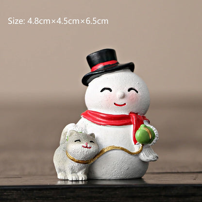 Christmas Statue Decorative Xmas Cute Snowman Figurine Holiday Present Atificial Stone Cartoon Snowman Figurine Christmas Desktop Ornaments for Home Desk Dining Table Bookshelf Display Decorations