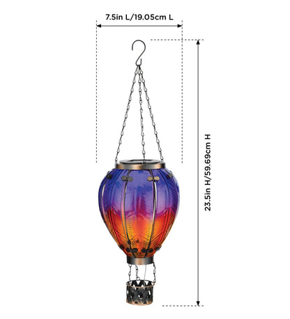 Regal Art & Gift 23.5 Inch Hot Air Balloon Solar Lantern – Hanging Solar-Powered LED Lights, Waterproof Portable Decorative Outdoor Lamp Made of Metal & Glass for Garden, Patios & Pathway – Purple