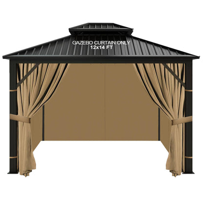 slashome 12'x14' Gazebo Curtains Outdoor Waterproof, Khaki Universal Replacement Curtain 4-Panels, Sidewalls with Zipper for Garden, Patio, Yard (Only Curtains)