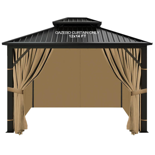 slashome 12'x14' Gazebo Curtains Outdoor Waterproof, Khaki Universal Replacement Curtain 4-Panels, Sidewalls with Zipper for Garden, Patio, Yard (Only Curtains)