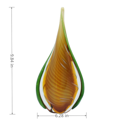 Yao Yuan Murano-Style Art Glass Sculpture, Handmade Blown Glass Statue, Yellow and Green Glass Craft Decoration