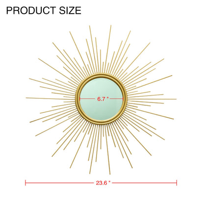 MAIKAILUN 24'' Gold Sunburst Wall Mirror Boho Home Decor Mordern Round Hanging Wall Art for Living Room/Bedroom/Bathroom/Entryway