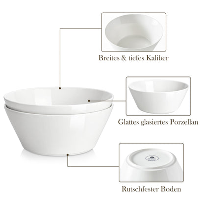MALACASA Serving Bowls, 105 OZ Large Salad Bowls Set of 2, Porcelain White Bowls for Kitchen, Deep Bowls for Salad, Soup, Pho and Fruit, Ceramic Serving Bowls for Party, Microwave Safe, Series Regular