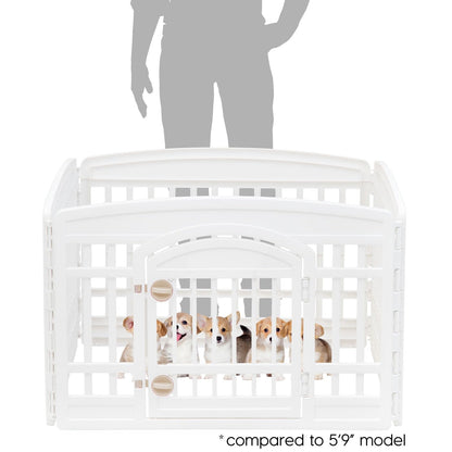 IRIS USA Dog Playpen with Door, 24” 4 Panel Pet Exercise Pen – Indoor Outdoor Puppy Play Pen, Portable Plastic Pet Fence for Small Medium Dogs, Foldable 35” x 35” x 24”, White