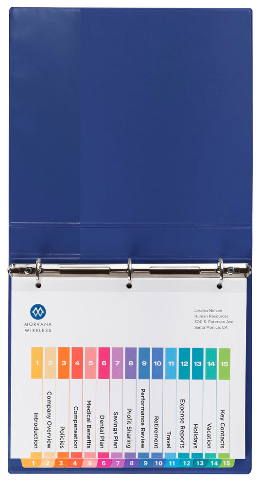 Avery 15 Tab Dividers for 3 Ring Binders, Customizable Table of Contents, Multicolor Tabs, 6 Sets (11197)