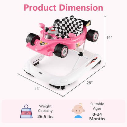 INFANS Foldable Baby Walker, 3 in 1 Toddler Activity Center Leaning-Seated Walk-Behind with Steering Wheel, Adjustable Height, Lights, Music, Washable Seat Cushion (Pink)