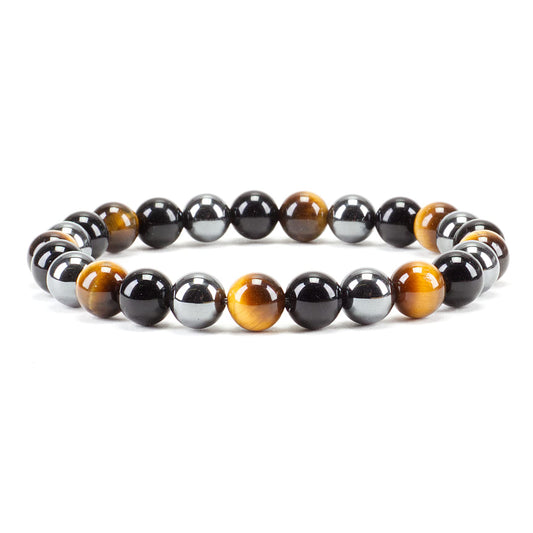Cherry Tree Collection Triple Protection Beaded Bracelet – Genuine 8mm Gemstone Stretch Bracelet for Men & Women – Handmade Crystal Bracelet - (Triple Protection - M)