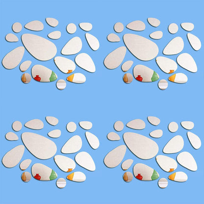 TTSAM 72Pcs Mirror Decals Wall Stickers - Cobblestone Shape DIY Decor for Home Room Bedroom Office Decoration Silver