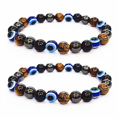 WEFRIN Evil Eye with Hematite Black Obsidian Tiger Eye Stone Triple Protection Bracelets for Men Women, Crystal Jewelry Stone Bracelets Bring Luck and Prosperity and Happiness 8mm Beads
