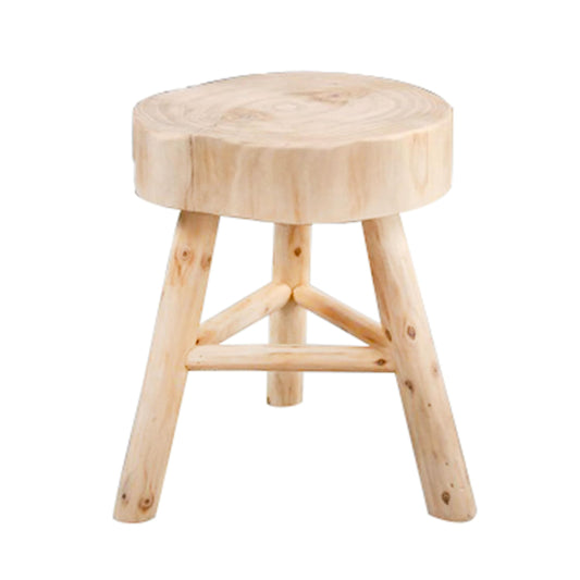 Sagebrook Home Paulownia Wood Stool - Rustic Handcrafted Wooden Accent Seat - Natural Finish - 16" Tall - Decorative Small Stool for Living Room, Bedroom & Office - 16" Ivory & Tan