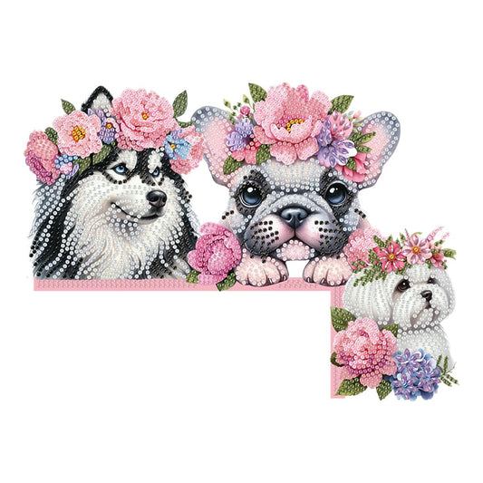 C'eitura Dog with Pink Flower Collar Diamond Painting on Wood, 5D DIY Custom Door Topper for Home Entryway Decor, Cute Animal Wall Art