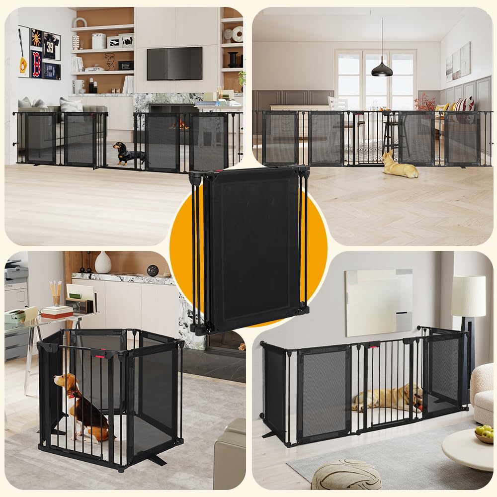 HIDOG Dog Gate Foldable Pet Playpen Extra Wide 29"-126", Auto Close Pet Gate Dog Fence Pressure Mounted Walk Through Swing Safety Pet Fence Indoor Puppy Date for Stairs, 29" Height-5 Panels, Black
