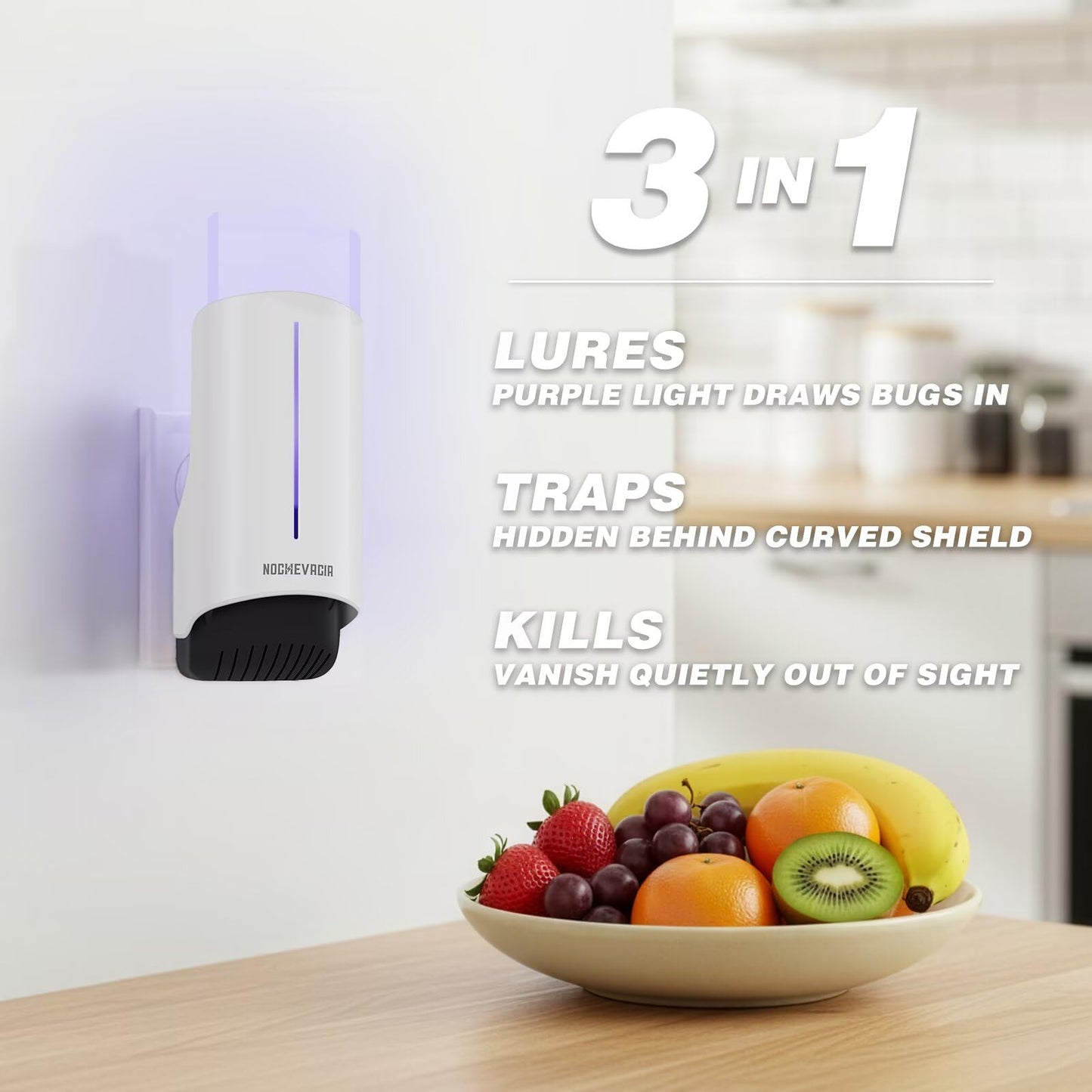 NocheVacia 2 Plug-in Flying Insect Traps & 10 Refills, Effective Fly Trap for Indoor Use, Small Bug Catcher with Purple Light for Fruit Flies, Gnats, Moths and Mosquitoes