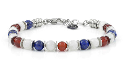 10:10 Beaded Bracelet for Men and Women – Natural Gemstone and Stainless Steel – Adjustable, Durable and Elegant – Made in Italy - Carnelian - Moonstone - Lapis Lazuli