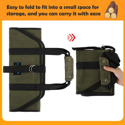 HRX Package Waxed Canvas Firewood Bag Carrier, Water Resistant Log Tote Wood Carrying Bag With Handles for Camping Trip Christmas Gift