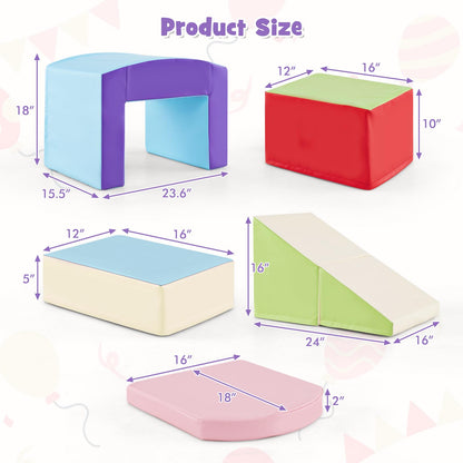 Olakids Climbing Toys for Toddlers, 7 Pieces Indoor Baby Foam Blocks Soft Play Set with PU Leather, Kids Climb and Crawl Sliding Activity Structure Gym Playground Climber