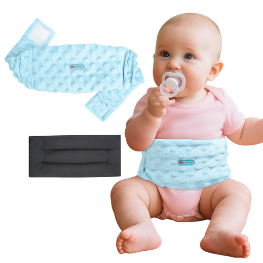Colic and Gas Relief for Newborns and Infants, Flaxseed Heated Tummy Wrap - Microwaveable Baby Heating Pad with Soothing Warmth, Natural Relief for Gas and Upset Stomach, Bule