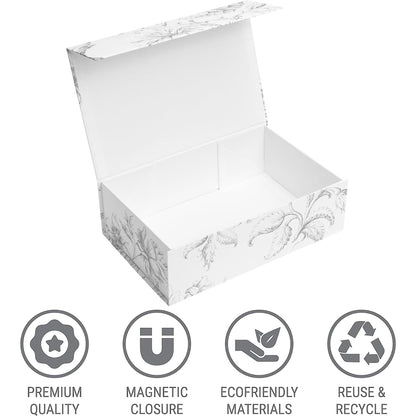 Sorarto Luxury Keepsake Gift Box | Silver Floral Decorative Boxes with Magnetic Lids for Presents, Wedding Memory Box, and Bridal Gifts. 11.5" x 7.5" x 3.5"