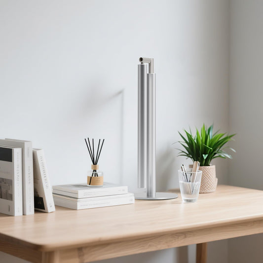 ALFELE Metal Desk Lamp for Home Office - 16'' Foldable LED Desk Light for Reading, 4 Color Temps, 15W 1200Lm Dimmable Table Lamp with Flexible Arm, Task Lamp for College Dorm Study Painting, Silver