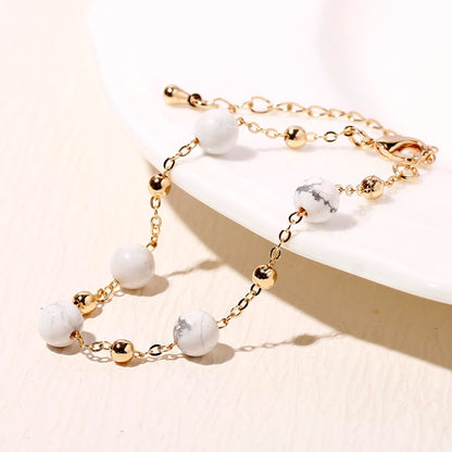 Xfoxstal 14K Gold Plated Chain Bracelets for Women Crystals and Stones Bracelets Jewelry Adjustable (Howlite)