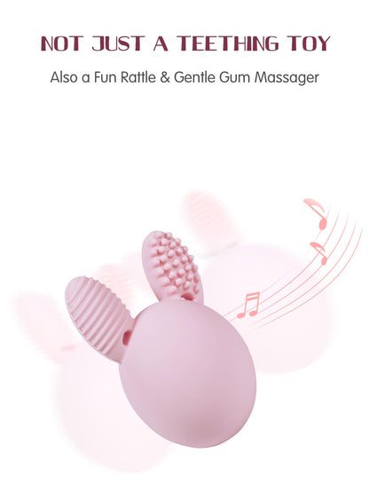Bunny Eggy Teether Baby Teething Toy Rabbit Egg Rattle Toy Teething Pain Relief for Babies Boys Girls - Pink