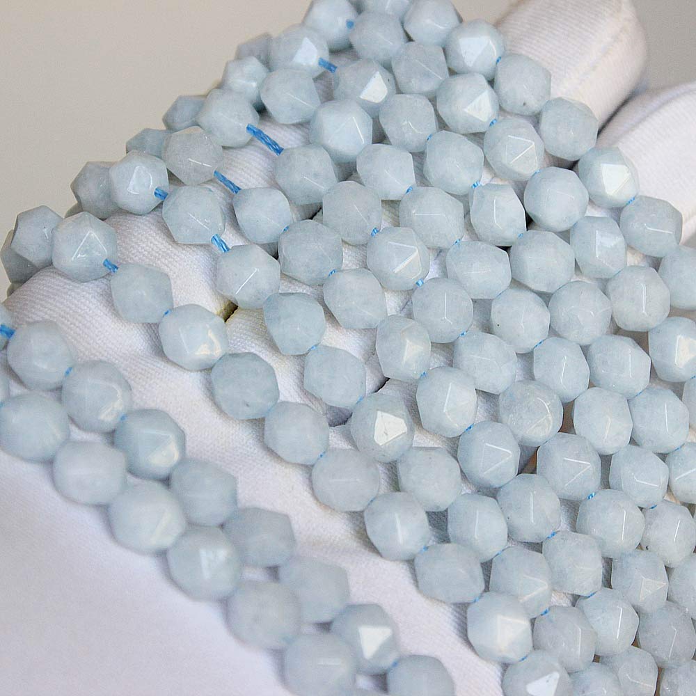 MJDCB Best Sellers Natural Stone Beads Faceted Polygon Aquamarine Crystal Energy Stone Healing Power for Jewelry Making(8mm)