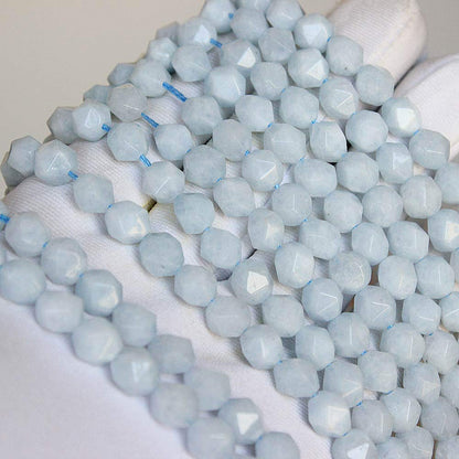 MJDCB Best Sellers Natural Stone Beads Faceted Polygon Aquamarine Crystal Energy Stone Healing Power for Jewelry Making(8mm)