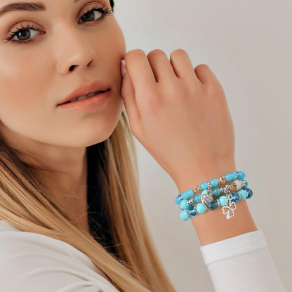 Bohemian Bracelet Sets for Women - 6 Sets Stackable Stretch Bracelets Multi-color Boho Jewelry for Women Hippie Bracelets Dainty Jewelry (Lucky grass stretch bracelet)