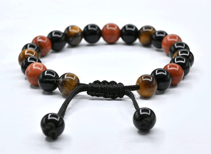 Amazing Gemstone Anti Bullying Manifestation Bracelets - Black Obsidian Tiger Eye Red Jasper Bracelet Set for Healing Calming Anxiety Stress Relief Gifts Pulseras Para Hombres Mujer (Adjustable)