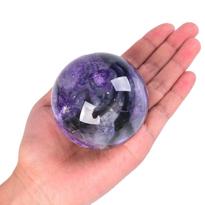 JIC Gem Purple Moss Agate Crystal Sphere Large Purple Crystal Ball with Stand Healing Ornament Witchcraft Meditation Decor 2.3-2.7 inch(60-70mm)