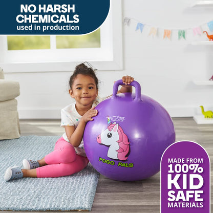 Flybar Hopper Ball for Kids, Inflatable Bouncy Ride-On Ball w/Handle for Indoor & Outdoor Active Play, Includes Pump, Jump Ball Toy for Boys & Girls, Supports Up to 185 lbs, Ages 6+, 22-Inch, Medium