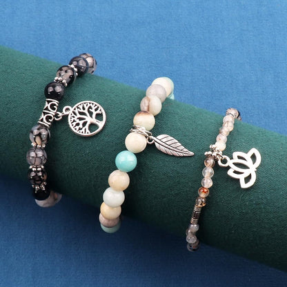 UEUC Tree of Life Yoga Healing Stone Bracelets,Multilayer Lotus Chakra Stone Reiki Bracelet Sets,Anxiety Crystal Natural Stone,for Women Stress Relief(#151)