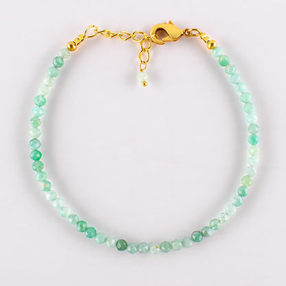 Natural Green Emerald Gemstone Micro Beads Dainty Bracelet Jewelry for Women, May Birthstone, Chakra Energy Crystals, 14k Gold Plated Chain 8 inch Adjustable