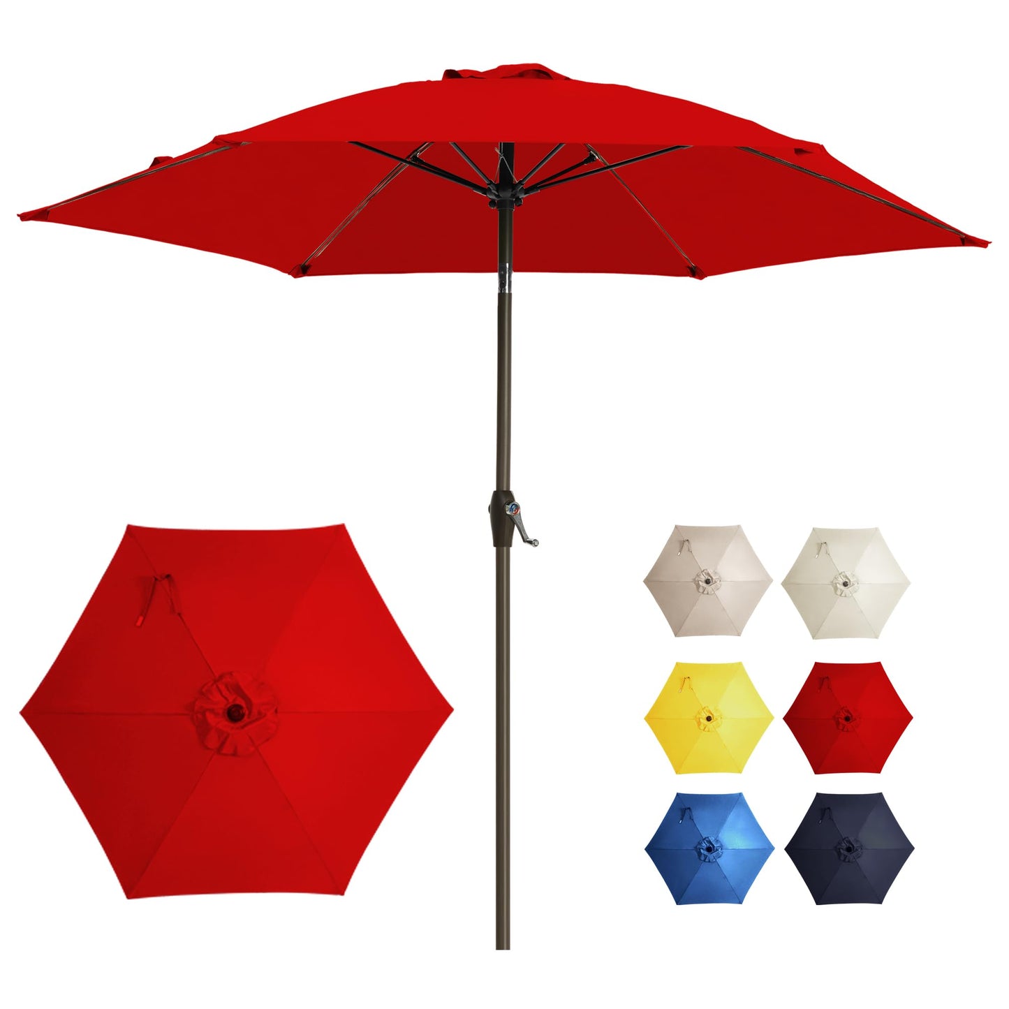 GREFORG 7.5FT Large Outdoor Patio Umbrella with Crank & Tilt - Durable Market Umbrella for Outdoor Patio with 6 Fiberglass Ribs for Poolside,Deck,Yard,Garden,Red