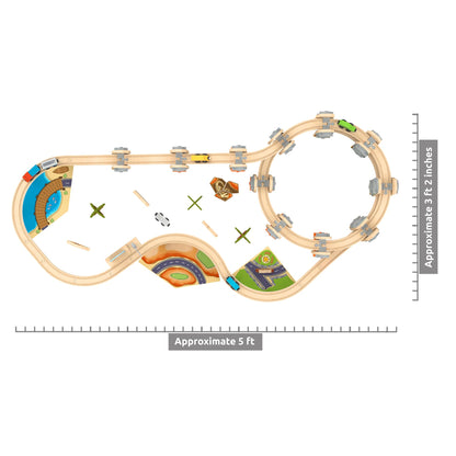Wooden Train Set 141 Pc Build and Play Elevated Track System STEAM Accredited National Park Animal Railway Multi Level Spiral STEM Toy Gift for Grandkids Kids Toddlers Compatible Thomas Brio Railway