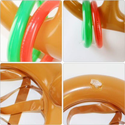 2PCS Christmas Party Toss Game Inflatable Reindeer Antler Hat with Rings for Kids Adults Family Xmas Fun Games(1 Pump，8 Rings, 2 Antlers)