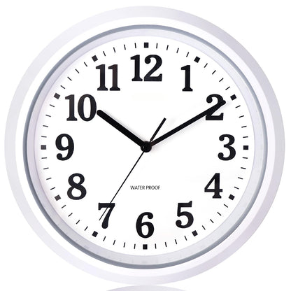 Caysie 12 Inch Sealed Indoor Outdoor Waterproof Wall Clock, Durable Silent Non-Ticking Battery Operated Quality Quartz Round Clock, Wall Decorative for Patio, Pool, Bathroom (White)