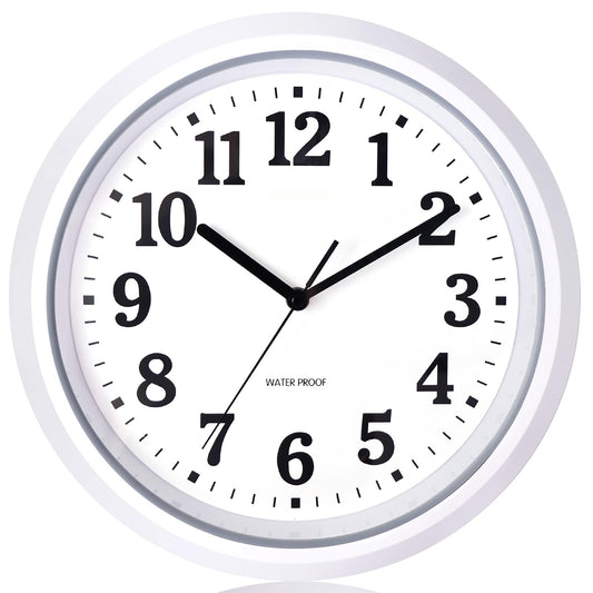 Caysie 12 Inch Sealed Indoor Outdoor Waterproof Wall Clock, Durable Silent Non-Ticking Battery Operated Quality Quartz Round Clock, Wall Decorative for Patio, Pool, Bathroom (White)