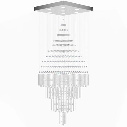 Flashing God D32''X H79'' Foyer Chandelier for High Ceilings,Square Crystal Raindrop Chandeliers,Large Chandelier for Entrance Foyer Villa,4 Tier Chandeliers